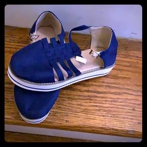 Blue Faux Suede Sandals, Size 8